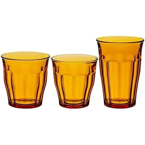 AMYMARK - Juego de 18 vasos Duralex® Vermeil – 25 cl, 31 cl, 36 cl, cristal de agua, jugo de soda y cóctel – vidrio templado ultra resistente, compatible con lavavajillas, fabricado en Francia - 1