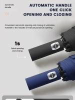 Paraguas Plegable Automático De 12 Rayones Negro Resistente Al UV Con Cuerda Fuerte Y Duradera Tres Plegables Para Protección Contra El Sol Y Lluvia - details 2