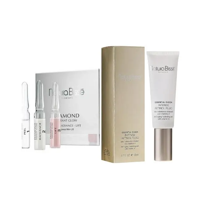 Essential Shock Intense Retinol fluid natura bisse velo hidratante antiedad 50 ml + tratamiento reafirmante 3 ampollas de regalo - 1