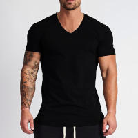 Camiseta De Algodón Para Hombre Estilo Slim Fit Con Cuello En V Manga Corta Para Fitness Y Gimnasio Camisetas Deportivas De Verano En Colores Negro Blanco Verde Rojo Gris Tallas M L XL XXL - details 1