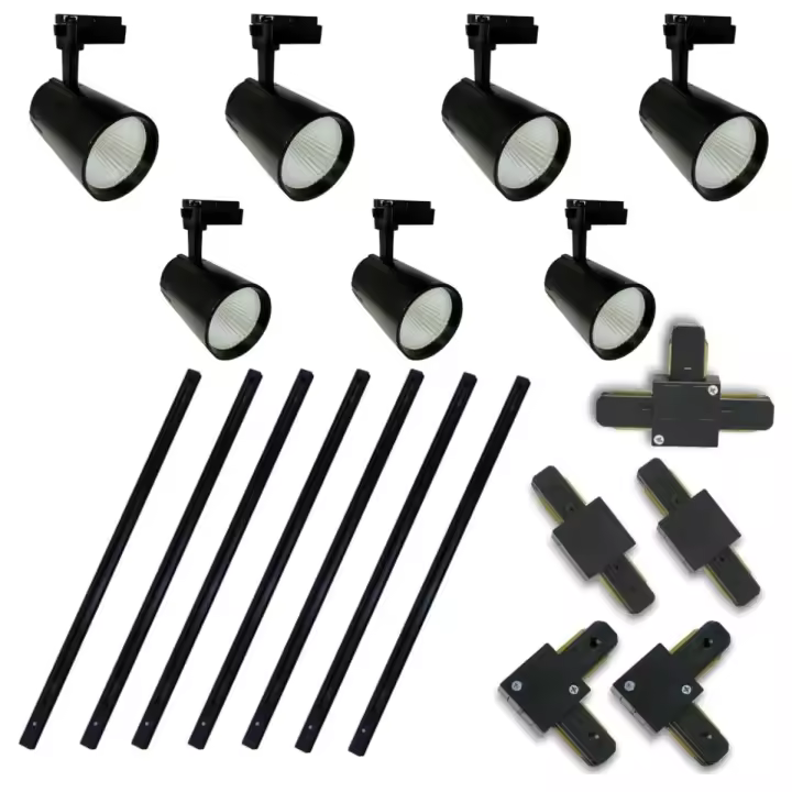 Jandei Pack Completo Listo para Instalar - Focos Techo Led 30W - Luz 4200K - 3000 Lúmenes - Carriles Monofásicos Riel de Superficie 1m 220v - Accesorios Unión - Color Negro - 1