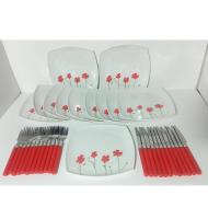 Conjunto de Platos y Cubiertos Reutilizables para Picknig - 36 Piezas de Plástico Duro y Metal Inoxidable - Decoración Primaveral - details 0