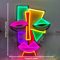 Decoración De Pared Neón Abstracto Cara Arte Impreso UV Con Iluminación Para Bares Clubes Habitaciones De Juegos Y Oficinas Regalo Único Para Cumpleaños - details 2