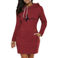 Vestido De Mujer 2024 Otoño Popular Manga Larga Cuello Redondo Fleece Caliente Casual Ajuste Regular Imprimir Cómodo - details 5