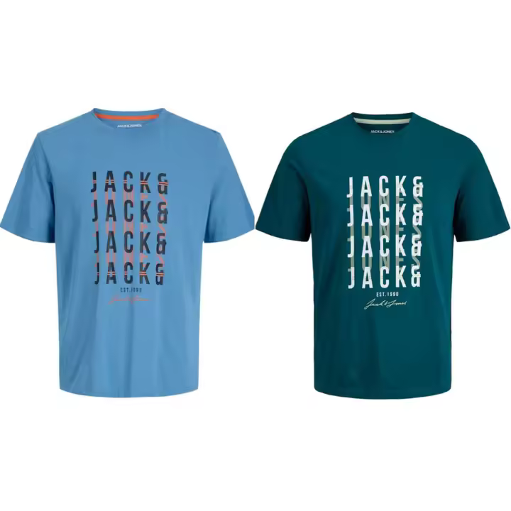 Jack & Jones SS25 Hombre Pack 2 Camisetas de Algodón Mod JJDELVIN logo estampado Moda Casual Informal REF 247813 - 1