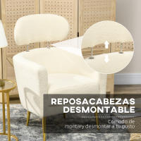 HOMCOM Butaca de Salón Sillón Individual Silla de Ocio Tapizado en Vellón con Reposacabezas y Patas de Metal para Dormitorio Oficina Habitación Carga 125 kg Crema - details 3