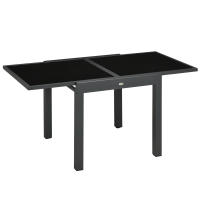 Outsunny Mesa de Jardín Extensible de Aluminio Mesa de Comedor Rectangular con Encimera de Vidrio Templado Carga 50 kg para Terraza 80-160x80x75 cm Negro - details 0