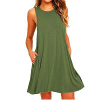 Vestido Sin Mangas Para Mujer Verano Casual O-Neck Playa A-Line Mini Vestido Suelto Polyester Talla Regular QT034 - details 2