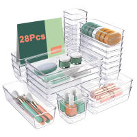 Juego De 28 Piezas Organizadores De Cajones Transparentes 4 Tamaños Diferentes Para Baño Y Vestíbulo Almacenamiento Duradero Y Antideslizante Para Cocina Y Dormitorio - details 0