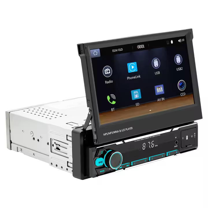 Radio de coche inalámbrica Carplay, 7 "IPS pantalla retractil 1 Din Android reproductor multimedia universal audio video - 1