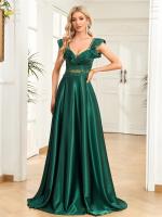 Vestido De Noche De Seda Oscuro Verde Mermaid Para Mujer Sin Mangas Cuello En V Tulle Abertura Larga Vestido De Fiesta De Prom 2025 - details 3