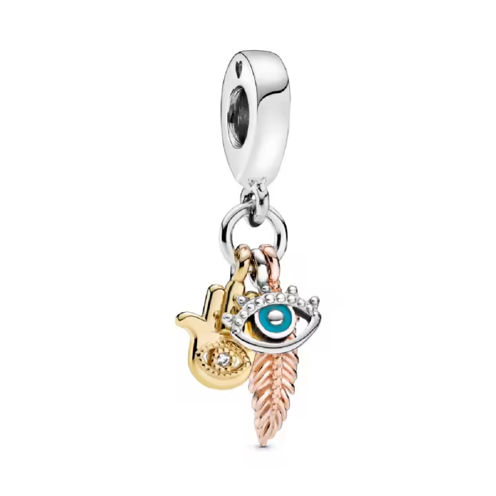 Charm colgante Pandora Mano de Fátima, Ojo Turco y Pluma - 1