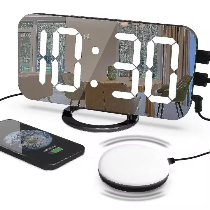 Reloj despertador ruidoso con agitador de cama para personas que duermen mucho, reloj despertador con vibración doble y cargador USB para personas sordas con problemas de audición - 1