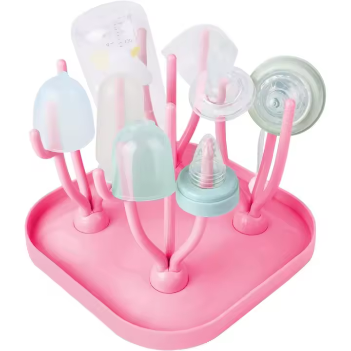 Baby Bottle Drying Rack, Baby Bottle Drain Holder with Detachable Drip Tray, Baby Drying Rack Ideal for Bottles, Teats, Reusable Bottle Holder （Pink） - 1