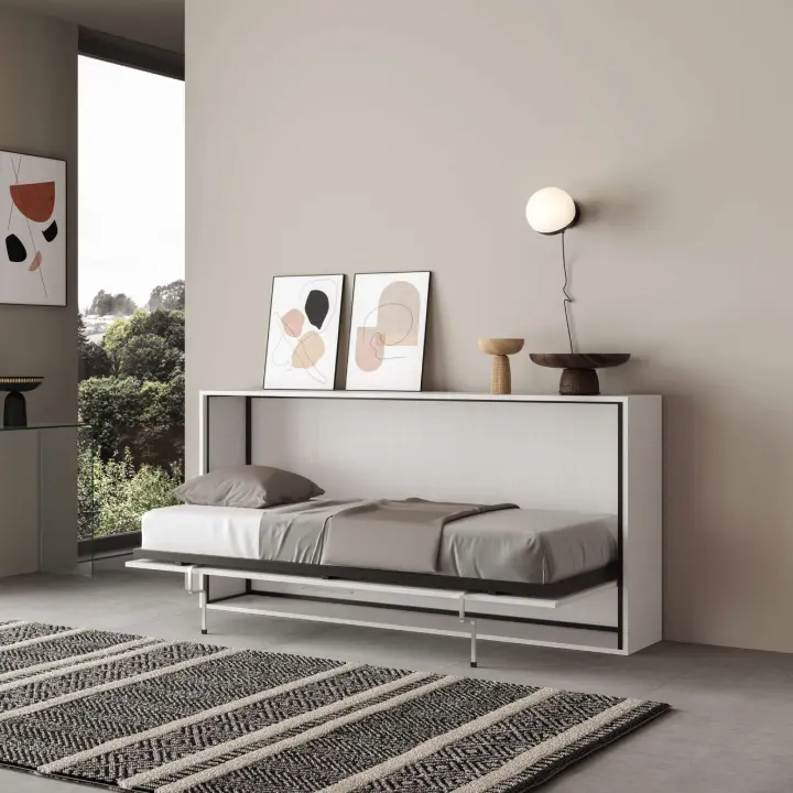 Cama individual colonial Kando color Ceniza Blanca con colchón - 1