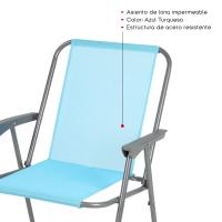 TIENDA EURASIA – Silla Playa Plegable con Reposabrazos, Turquesa, Asiento de Lona Impermeable, Estructura de Acero Resistente, 75x53x43 cm - details 2