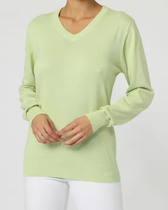 Jersey mujer punto, suéter, pulóver, cuello pico, manga larga, lana mixta, canalé, corte clásico, estilo casual, color verde claro, talla L, suave, cómodo, versátil, ideal entretiempo ✅Entrega 24/48h - 1