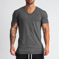 Camiseta De Algodón Para Hombre Estilo Slim Fit Con Cuello En V Manga Corta Para Fitness Y Gimnasio Camisetas Deportivas De Verano En Colores Negro Blanco Verde Rojo Gris Tallas M L XL XXL - details 3