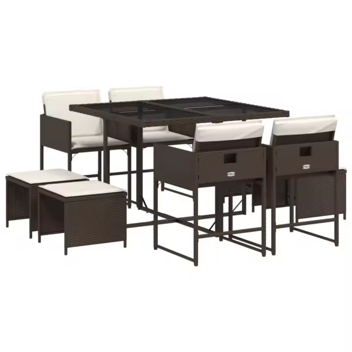 vidaXL Set comedor para jardín 9 pzas y cojines ratán sintético marrón - 1