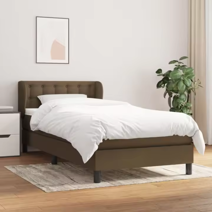vidaXL Cama box spring con colchón tela marrón oscuro 90x190 cm - 1