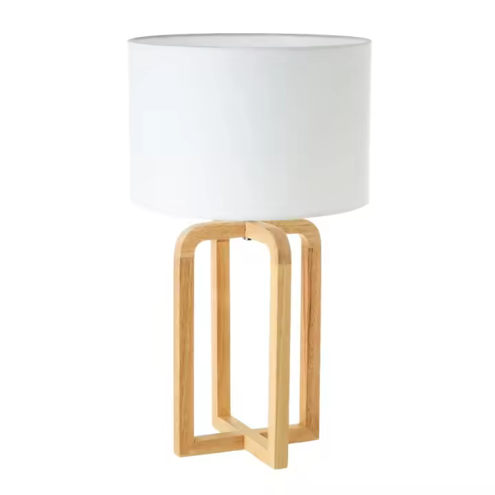 Lola Home Lámpara de mesa geométrica de lino y madera natural de Ø 30x52 cm - 1
