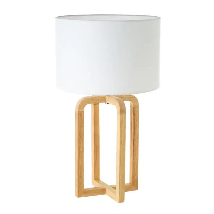 Lola Home Lámpara de mesa geométrica de lino y madera natural de Ø 30x52 cm - 1