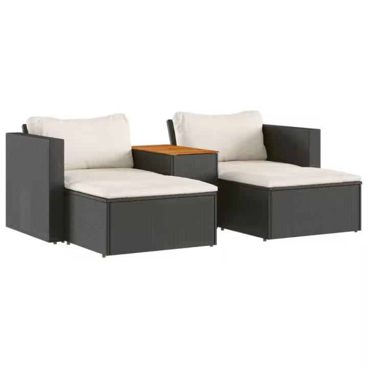 vidaXL Set sofás jardín y cojines 5 pzas ratán sintético acacia negro - 1