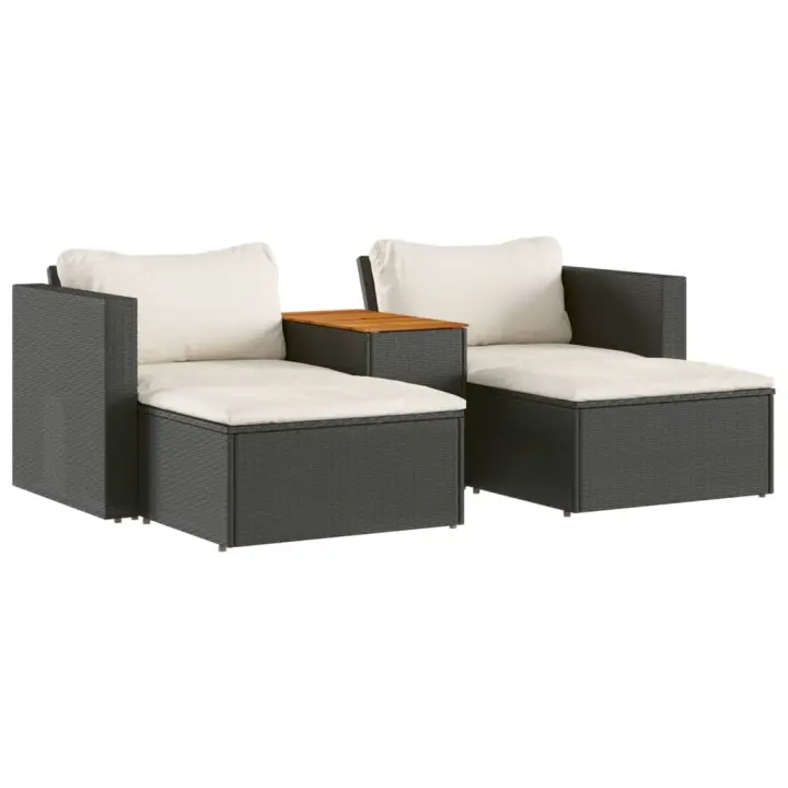 vidaXL Set sofás jardín y cojines 5 pzas ratán sintético acacia negro - 1