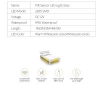 Tira De Luz LED Con Sensor De Movimiento DC 12V Impermeable Para Iluminación De Gabinetes De Cocina Y Dormitorios Adaptable Con Adaptador De Potencia US EU - details 2