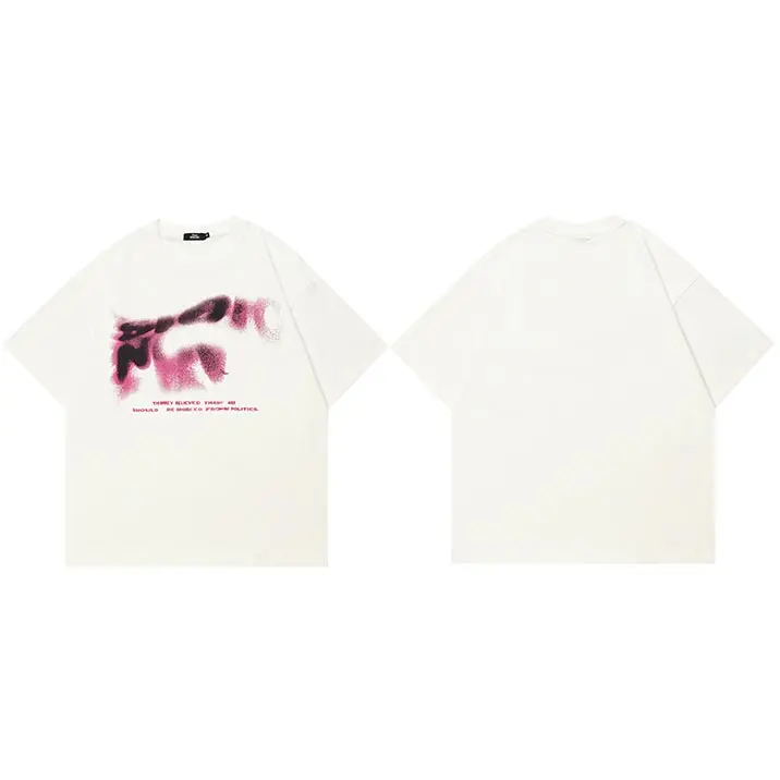 Camiseta De Algodón Para Hombre 2024 Estilo Callejero Con Letras Borrosas Twisted Camiseta Blanca Casual Unisex Moda Primavera Verano - 1