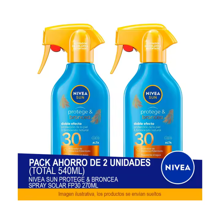 NIVEA SUN Protege & Broncea Spray Solar FP30 270ml - Pack ahorro de 2 unidades (total 540ml) - 1