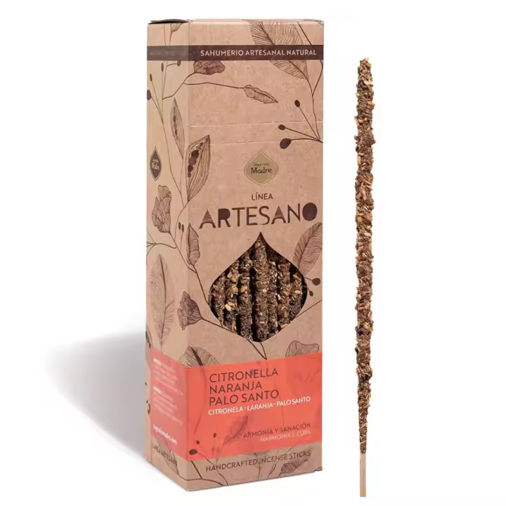 Incienso Artesano de Citronela, Naranja y Palo Santo - Sagrada Madre | Sahumerio Natural y Hecho a Mano | 1 Hora de Duración | Vegano y Cruelty-Free - 1