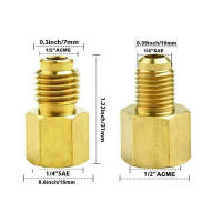 Adaptador De Piezas 1/4 Hembra Flare 2 Piezas Conjunto Accesorios De Conector De Latón Adaptador De R134a a R12 1/2 Acme Macho Para A/C - details 6