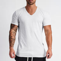 Camiseta De Algodón Para Hombre Estilo Slim Fit Con Cuello En V Manga Corta Para Fitness Y Gimnasio Camisetas Deportivas De Verano En Colores Negro Blanco Verde Rojo Gris Tallas M L XL XXL - details 9