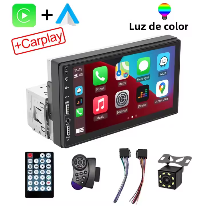 Radio De Coche Universal 1 DIN Con Bluetooth Y Android Auto Carplay Reproductor Multimedia MP5 Dual USB 7 Pulgadas FM MirrorLink - 1
