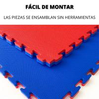 SUELOSPORT Tatami Esterilla Goma EVA Antideslizante Puzzle, Artes Marciales, Judo, Gimnasios, Colegios, Fitness, Medidas 100cm x 100cm x 2,5cm - 4 unidades (4 m²) Azul/Rojo - details 2