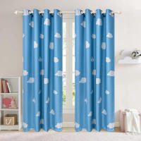 Cortinas Infantiles Azules Con Dibujos Animados Para Dormitorio Cortinas De Nube Para Sala De Estar Y Cuarto De Bebé Semi-Blackout Panel De Ventana - details 0