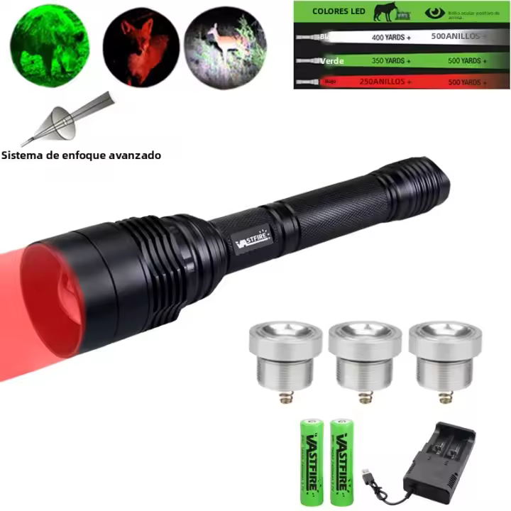 Linterna De Caza Profesional XRE Potente 500 Yardas Con Luz Blanca Roja Y Verde C11 Zoom Para Jabalíes Y Roedores Varmints Antorchas Portátiles Impermeables Con Fuente De Luz LED De Aleación De Aluminio - 1