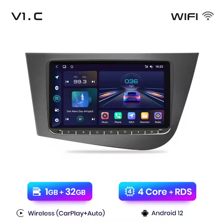 Junsun Android 13 inalámbrico CarPlay Android Auto Radio para Seat Leon MK2 2005 2006-2007 coche Multimedia navegación GPS autorradio - 1
