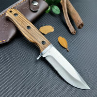 Cuchillo Fijo HUAAO FC5029 Con Hoja De Acero Inoxidable 5c13Mov Y Mango De Madera Hoja De Acero Laminado En Hoja Cubierta De Cuero PU Para Supervivencia Al Aire Libre Y Caza Para Hombres - details 3