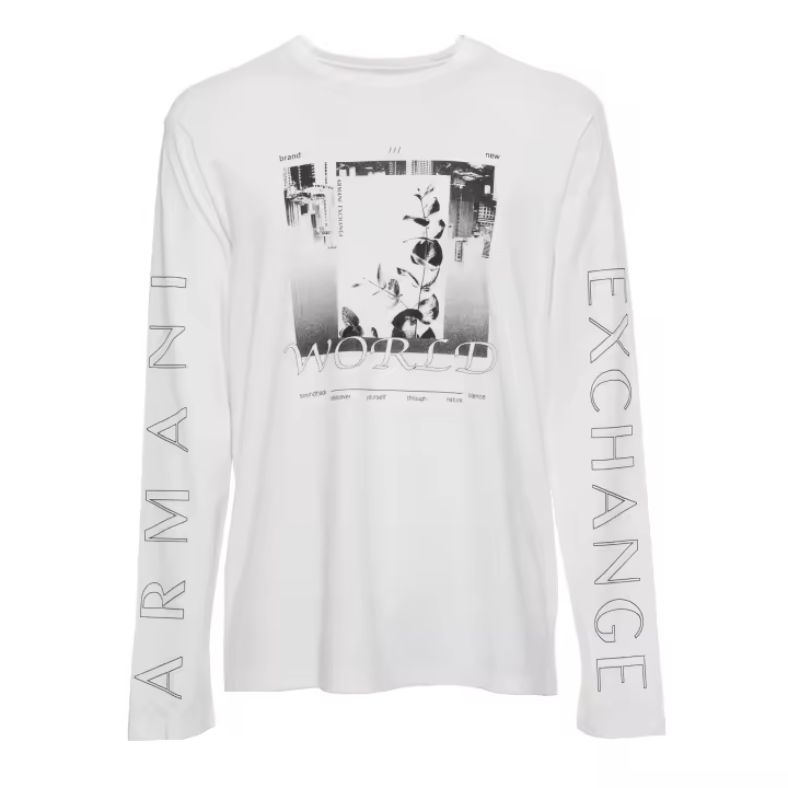 Camiseta de hombre de manga larga bicolor con cuello redondo y logotipo impreso - ARMANI EXCHANGE 6KZTFJ - 1