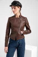 Chaqueta De Motociclista De Cuero PU Para Mujer Chaqueta De Motocross De Cuello Erguido Con Cremallera Ajustada Y Estilo Casual - details 16