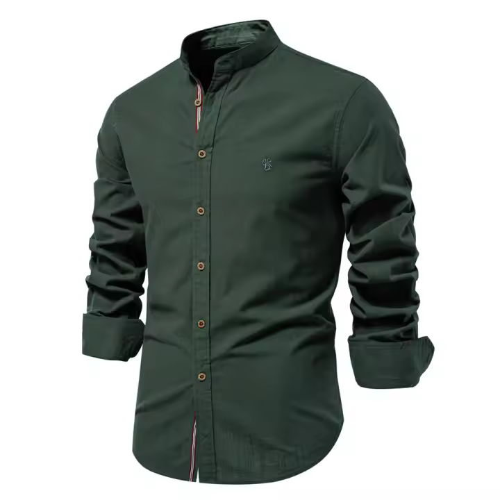 Camisa delgada de primavera y verano, camisa de manga larga de color sólido de negocios de moda para hombres de estilo japonés informal de algodón y lino para hombres (talla de EE. UU.) - 1