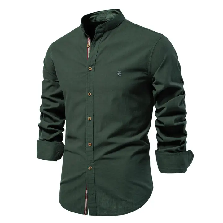Camisa delgada de primavera y verano, camisa de manga larga de color sólido de negocios de moda para hombres de estilo japonés informal de algodón y lino para hombres (talla de EE. UU.) - 1
