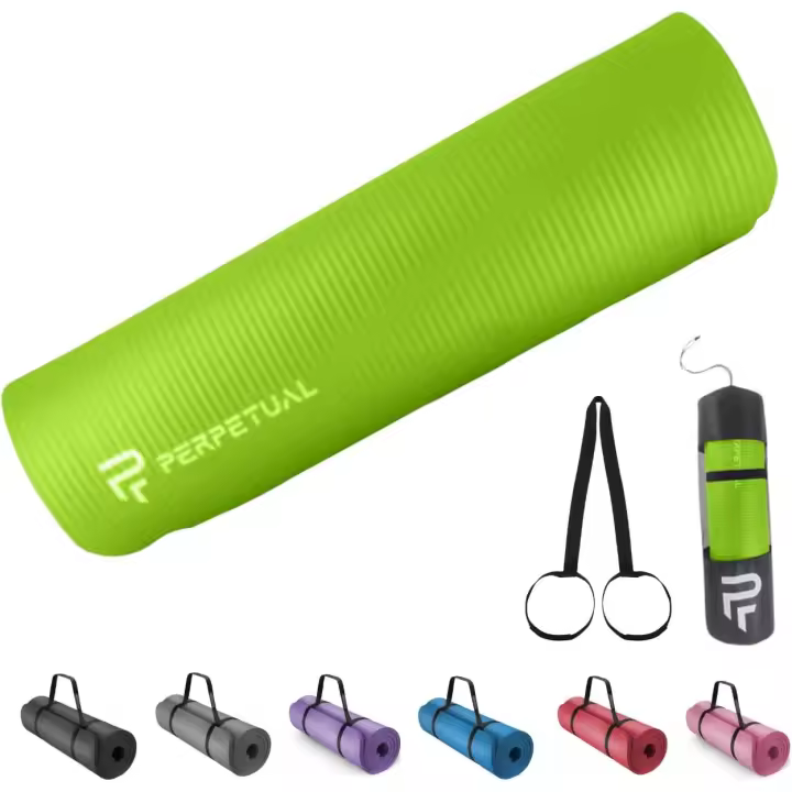PERPETUAL® Esterilla de Yoga y Pilates de 10mm - Mat Antideslizante - Con Correa y Bolsa de Transporte - Colchoneta Gruesa y Plegable - Hombre/Mujer - Gimnasia, Fitness y Ejercicios - Gimnasio en Casa - 1