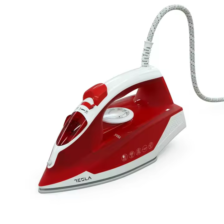 TESLA IR200R - Plancha (2200 W, chorro de 90 g/min, tecnología de suela de cerámica, capacidad del depósito de agua de 300 ml, antical, antigoteo, botón de pulverización) Rojo-blanco - 1