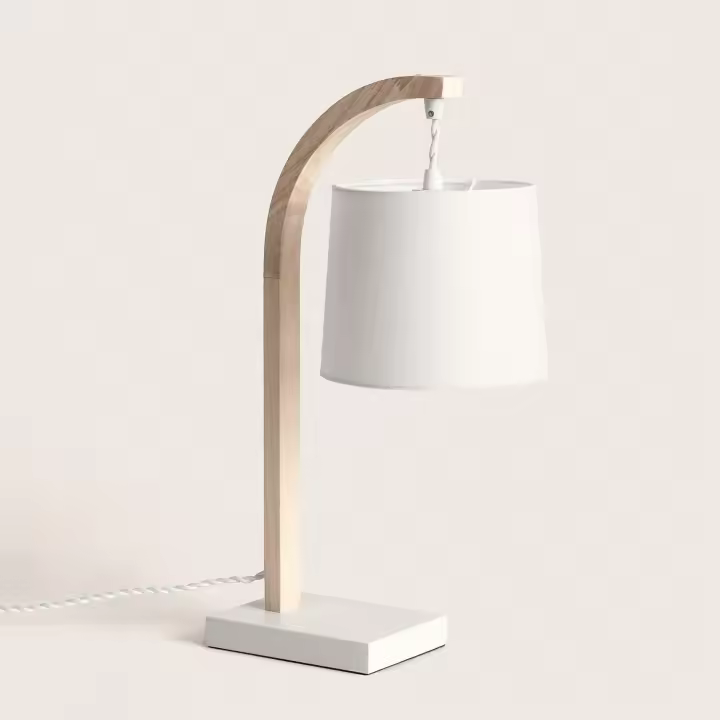 Ledkia Lámpara de Mesa de Tela y Madera Haakon Blanco - 1