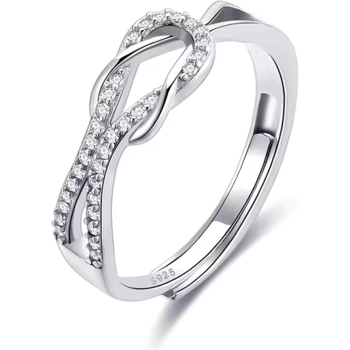 Anillos de plata de ley 925 con nudo de amor, ajustables, abiertos, con plumas, talla 5 - 1