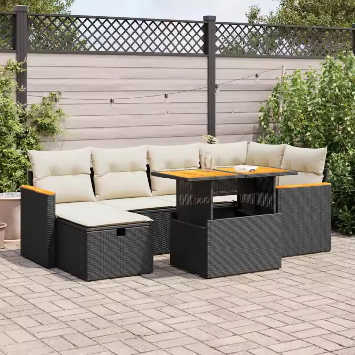 vidaXL Set de sofás de jardín y cojines 8 piezas ratán sintético negro - 1