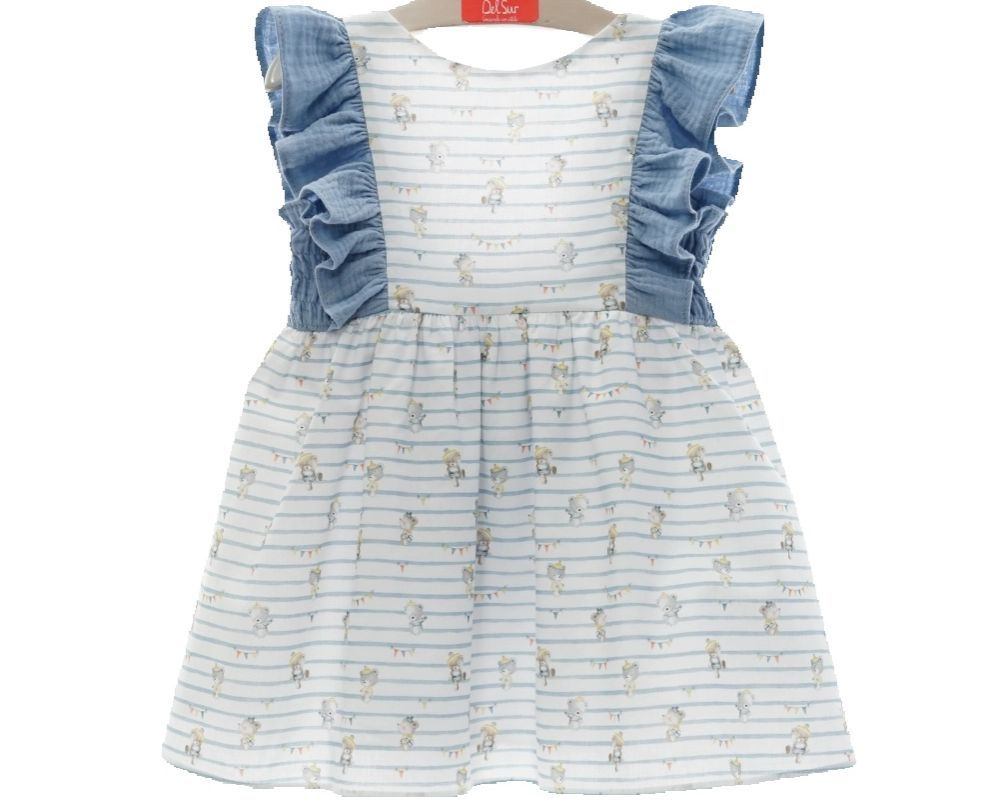 Conjunto infantil para niña con volantes en azul y estampado tierno - 0557